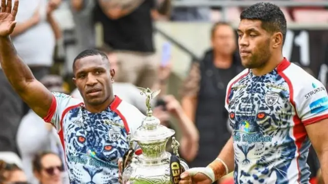 John Asiata (right) and Edwin Ipape were part of Leigh's Wembley-winning line-up