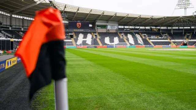 A corner flag and general view inside Hull's stadium