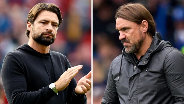 A split image of both managers, Southampton's Russell Martin on the left and Leeds United's boss Daniel Farke  on the right.