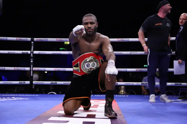 Cheavon Clarke celebrate his win over Vasil Ducar