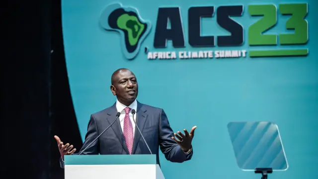 Kenya's President William Ruto delivers his opening remarks during the Africa Climate Summit 2023 at the Kenyatta International Convention Centre (KICC) in Nairobi on September 4, 2023.