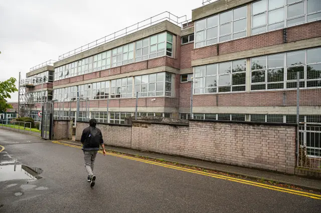 Repair work continues at Hornsey School for Girls on September 01, 2023 in London