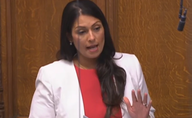 Priti Patel asking a question in the House of Commons