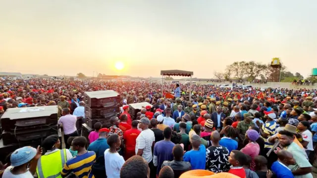 Zambian President Hakainde Hichilema addresses citizens at a rally in Kanyama, in the capital Lusaka