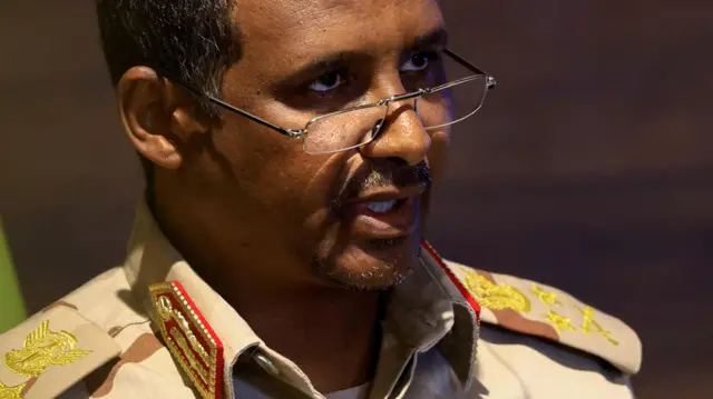 Gen Mohamed Hamdan Dagalo speaks during a press conference in Khartoum, February 2023