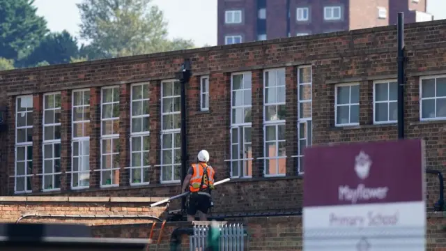 Remedial work being carried out at Mayflower Primary School in Leicester