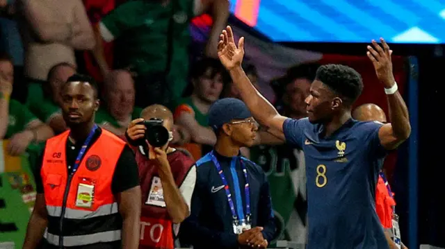 France's Aurelien Tchouameni celebrates scoring against the Republic of Ireland