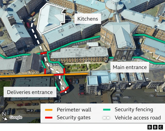 Graphic of Wandsworth prison showing the location of the kitchen block