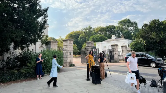 People broadcasting outside of Richmond Park