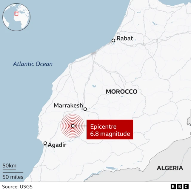 Marrakesh earthquake map - 9 September 2023