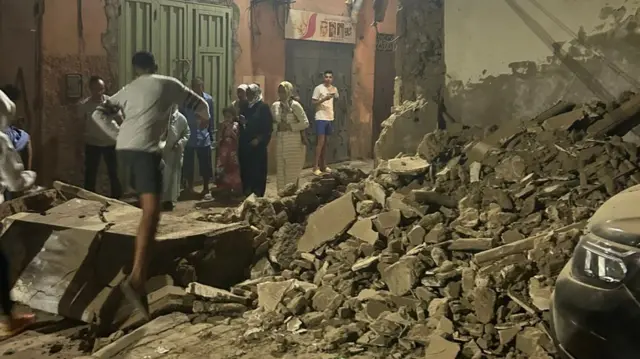 The rubbes in front of where Bennett stays in Marrakesh, 9 September 2023