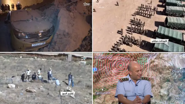 Screengrabs from Moroccan TV coverage of the earthquake