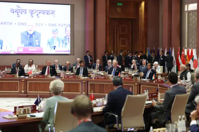 World leaders attend the G20 Summit 2023, hosted by India with the main theme of 'One Earth, One Family, One Future'