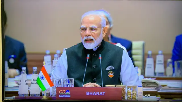 The Bharat plaque in front of PM Modi at the G20 summit