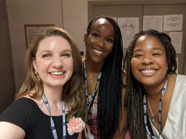 Chidima (centre) with BBC colleagues Joanna Mills (left) and Malu Cursino