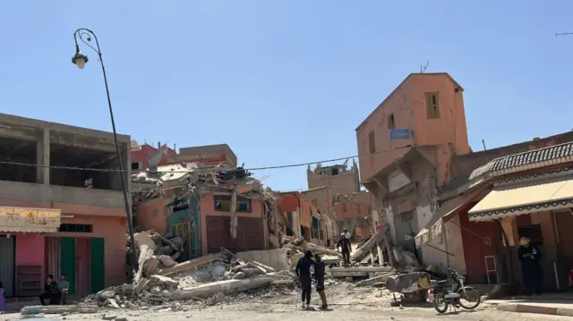 Some buildings in Amizmiz, a town about 56 kilometres from Marrakesh, were damaged due to the earthquake, 9 September 2023