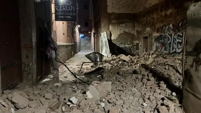 A view of rubble after a 7 magnitude earthquake in Marrakesh, Morocco, on September 9, 2023.