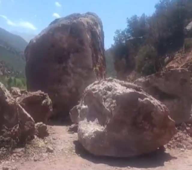 Some roads are blocked and drivers try to find other ways to reach to remote villages in Atlas Mountains, 9 September 2023