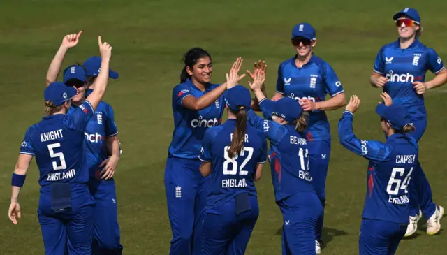 Mahika Gaur celebrates the second wicket