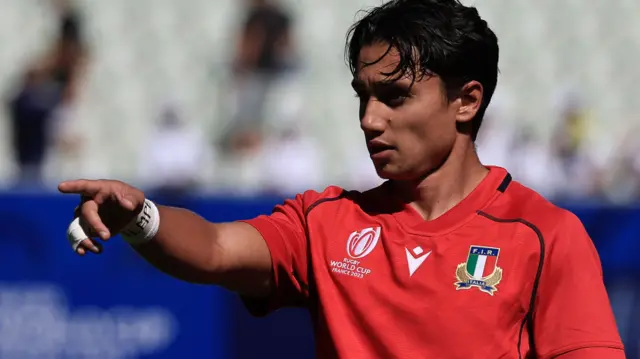 Ange Capuozzo of Italy warms up before facing Namibia
