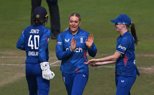 Sarah Glenn celebrates a wicket
