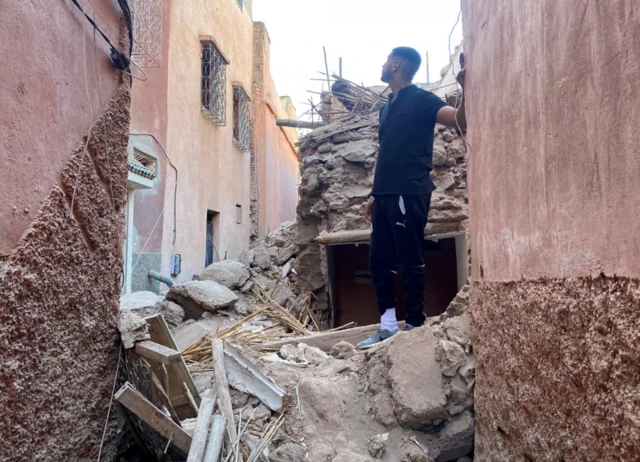 Doors to some houses were blocked by rubble in Marrakesh after the earthquake, 9 September 2023