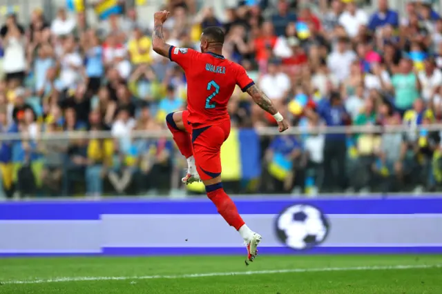 Kyle Walker celebrates for England