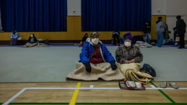 People that were evacuated to the shelter at Joetsushi Total Gymnastics on January 01, 2024 in Joetsu, Japan.