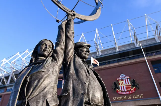 Statue of miners outside Stadium of Light