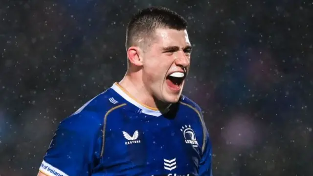 Dan Sheehan celebrates Leinster's opening try