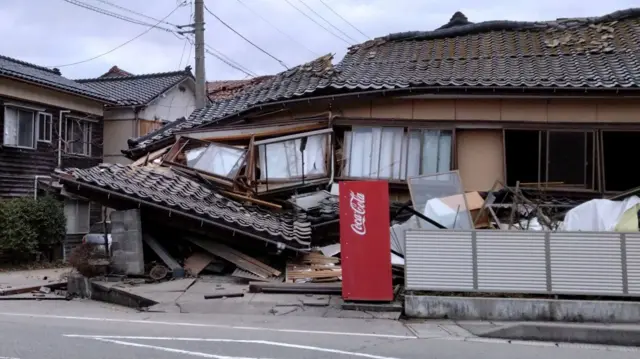 A collapsed house in Wajima