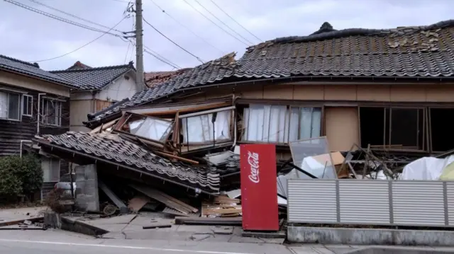 A collapsed house following an earthquake is seen in Wajima, Ishikawa prefecture, Japan