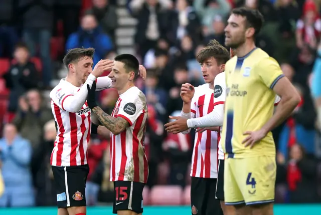 Sunderland's Nazariy Rusyn (second left) celebrates scoring his side's second goal of the game