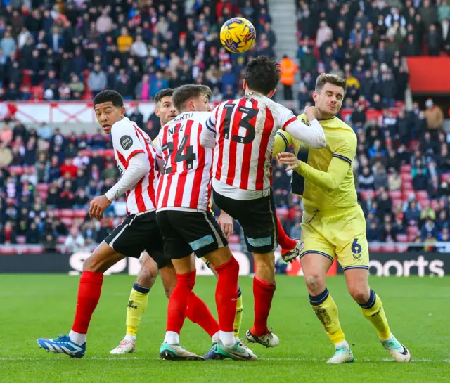 A melee on the edge of the Sunderland area during the Sky Bet Championship match between Sunderland and Preston North End
