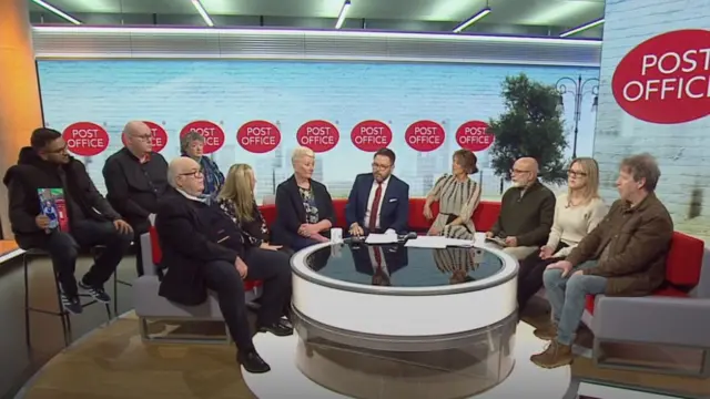 Post Office victims sit with BBC Breakfast presenters in the studio