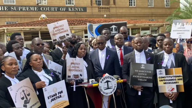 Lawyers registered with the Law Society of Kenya (LSK) take part in protests against remarks by Kenyan President William Ruto in Nairobi, Kenya on 12 January 2024