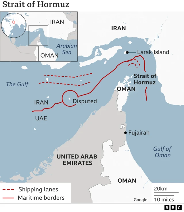 Map locating the Strait of Hormuz