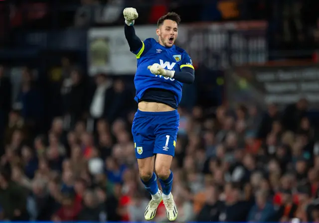 James Trafford reacts after Lyle Foster scores