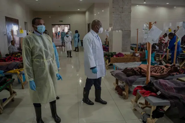 Doctors at Heroes Stadium Cholera Treatment Centre