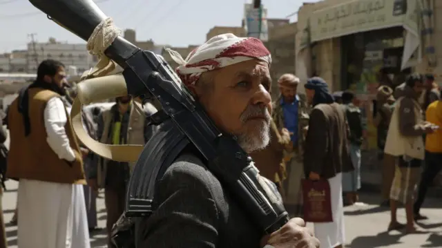 Houthi fighter in Sanaa, Yemen (file photo)