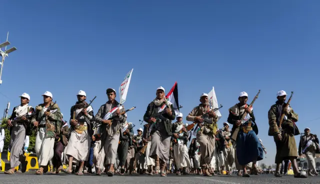 Newly recruited fighters who joined a Houthi military force intended to be sent to fight in support of the Palestinians in the Gaza Strip in December 2023