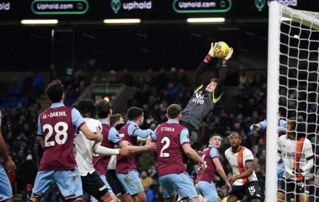 James Trafford catches a high ball from a corner