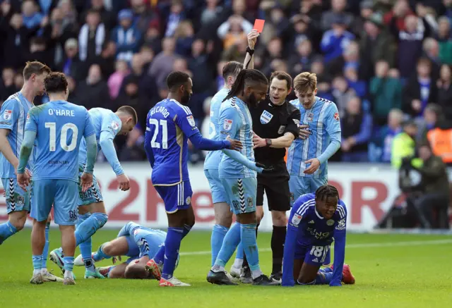 Leicester's Abdul Fatawu is sent off