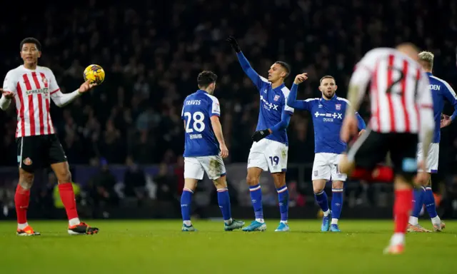 Kayden Jackson celebrates equalising for Ipswich against Sunderland