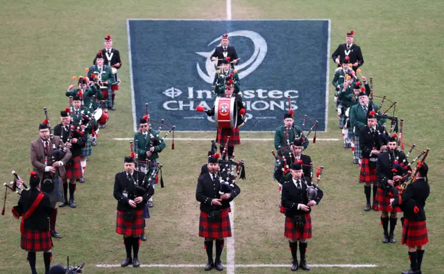 Pipers on the Sandy Park pitch