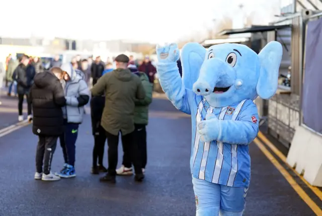 Coventry mascot Sky Blue Sam before the game against Leicester