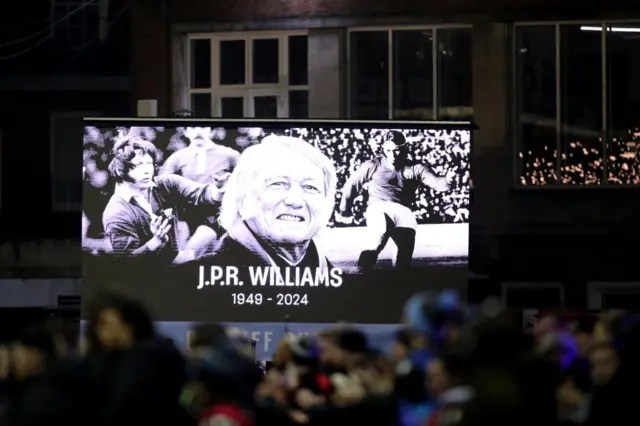 JPR picture on the big screen at Cardiff Arms Park