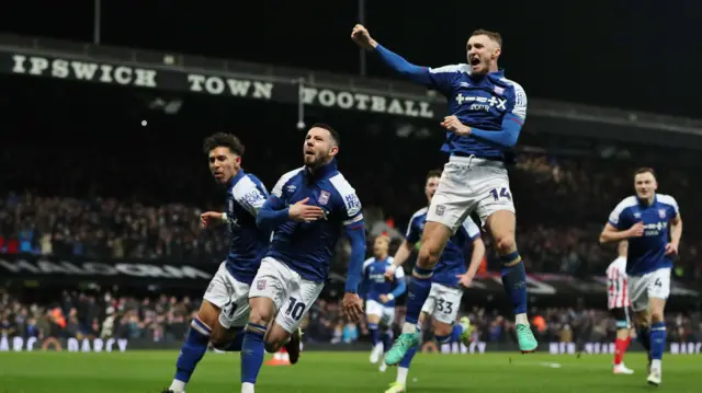 Ipswich celebrate Conor Chaplin's goal