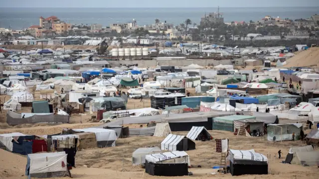 Tents set up by displaced Palestinians in Rafah