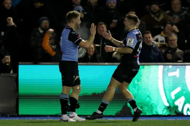 Thomas Young celebrates a try